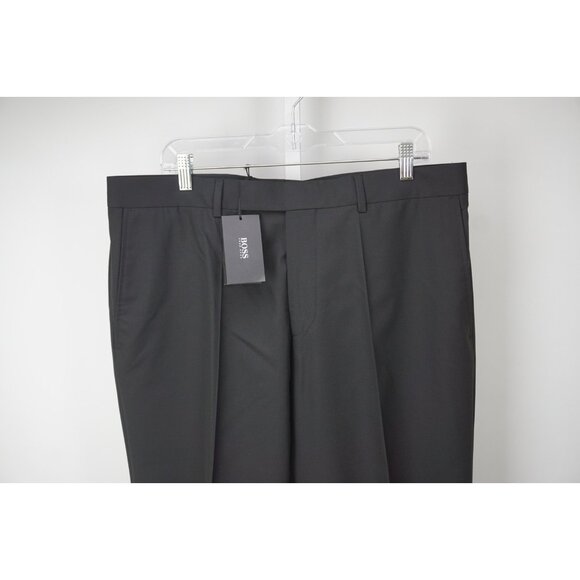 Hugo Boss Parker 100% Wool Solid Black Mens Dress Pants Sz 38 Brand New